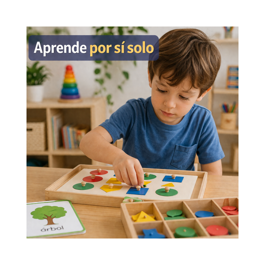 Niño aprendiendo por sí solo con recursos Montessori